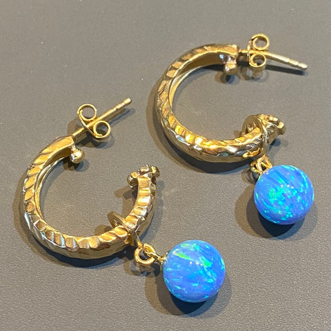 Gold Hoops with Opal Balls