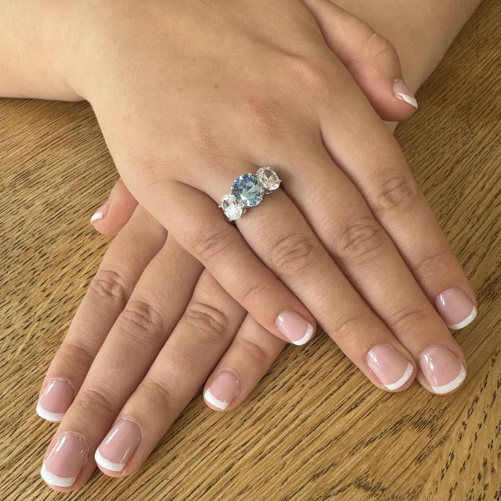 Silver and Aqua Cubic Zirconia Ring