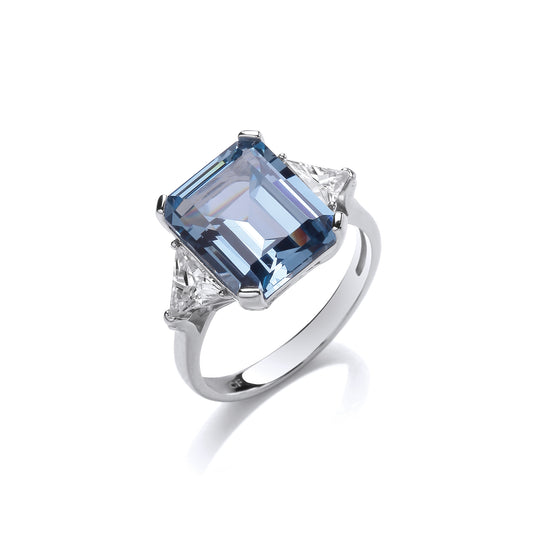 Silver and Aquamarine Cubic Zirconia Ring