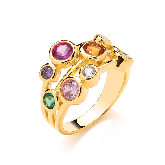 Gold and Rainbow Cubic Zirconia Ring