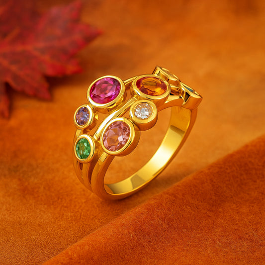 Gold and Rainbow Cubic Zirconia Ring