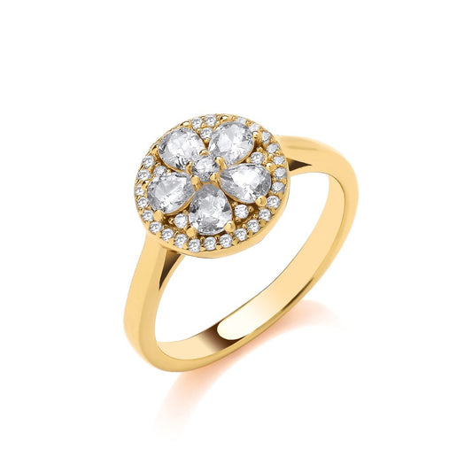 Gold and Cubic Zirconia Flower Design Ring