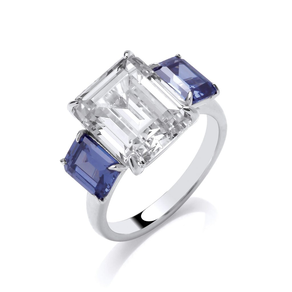 Silver and Tanzanite Cubic Zirconia Ring