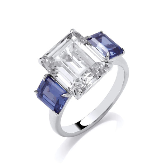 Silver and Tanzanite Cubic Zirconia Ring