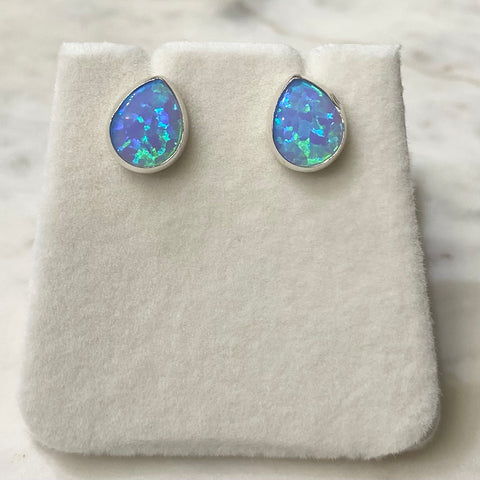 Blue Opal Teardrop Stud Earrings