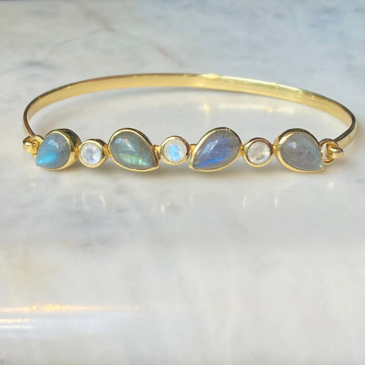 Labradorite And Moonstone Clasp Bangle