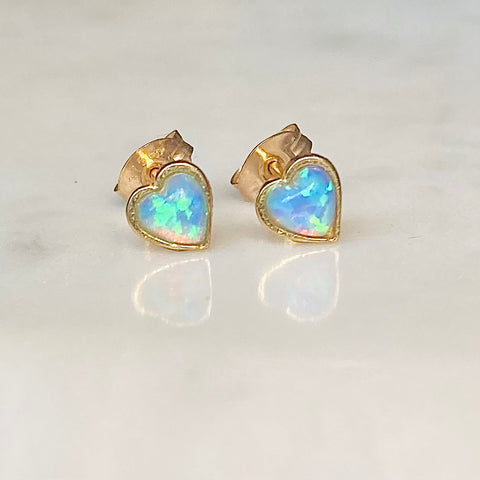 Small Opal Heart Stud Earrings