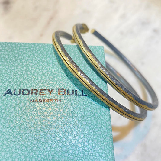 Large Handmade Oxidised Silver and Gold Hoops