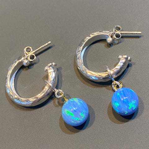 Silver Hoops with Opals