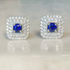 Diamond And Sapphire Halo Stud Earrings