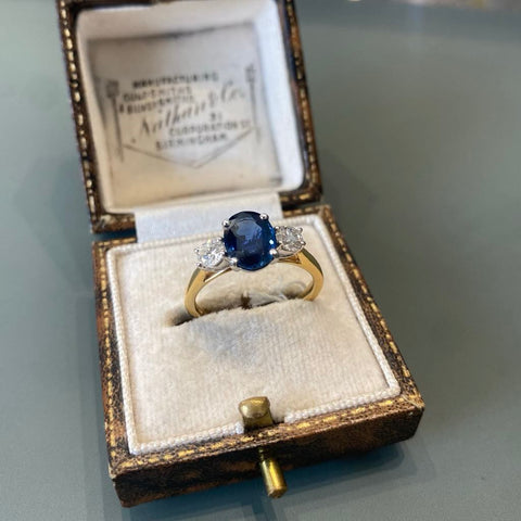 Sapphire and Diamond Three Stone Ring