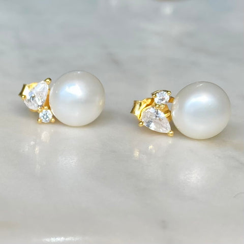 Sparkly Pearl Stud Earrings