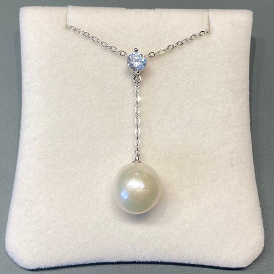Pearl and CZ Pendant on Chain