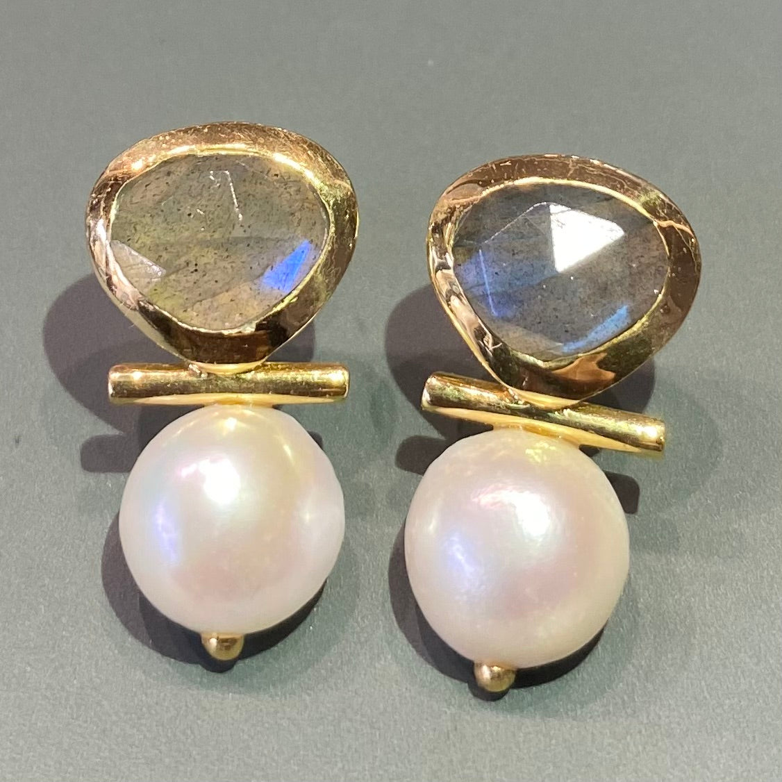 Labradorite and Pearl Earrings
