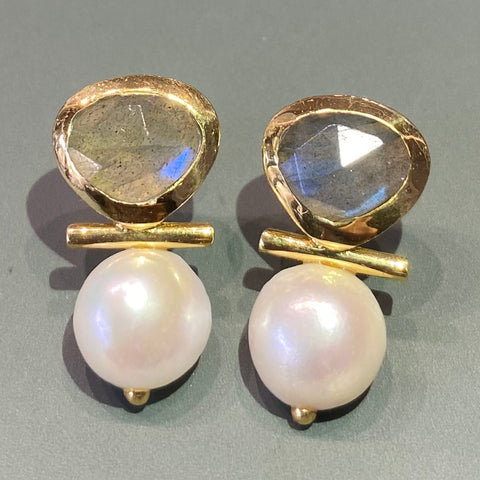 Labradorite and Pearl Earrings