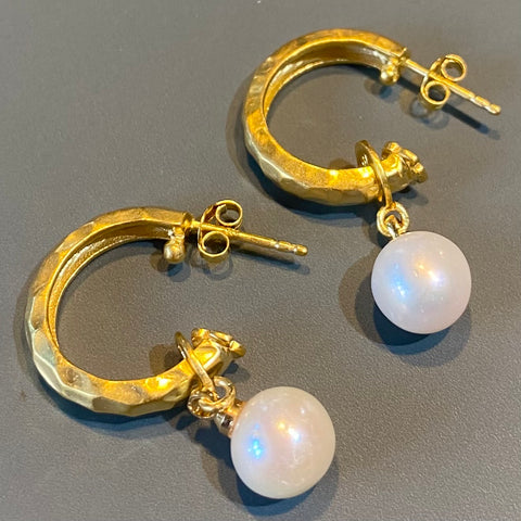 Gold Hoops with Pearl