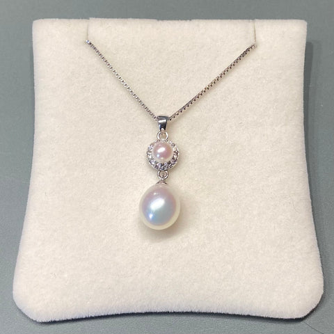 Double Drop Pearl and CZ Pendant on Chain