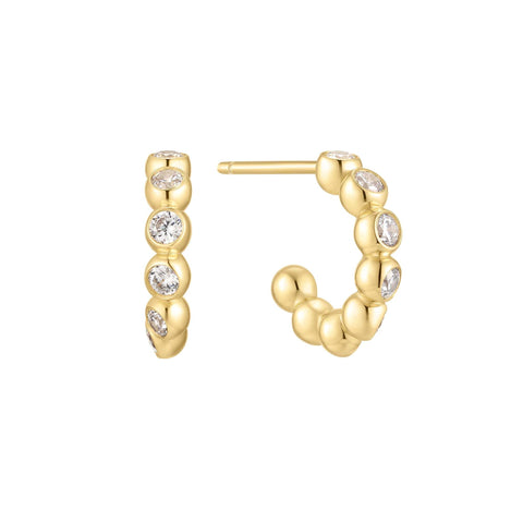 Bezel Beaded Hoop Earrings - Gold