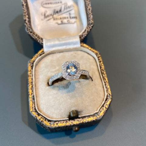 Aquamarine and Diamond Cluster Ring