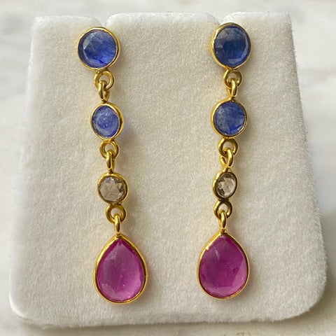 Ruby Sapphire and Topaz Earrings