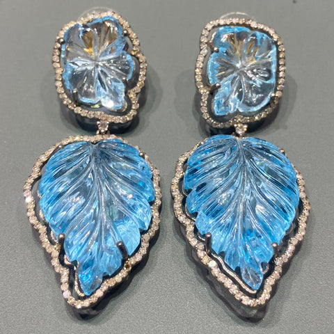 Carved Topaz and Diamond Earrings