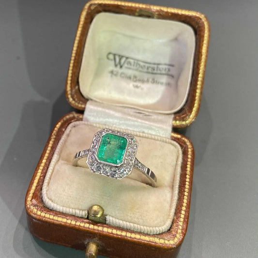 Emerald and Diamond Edwardian Style Ring