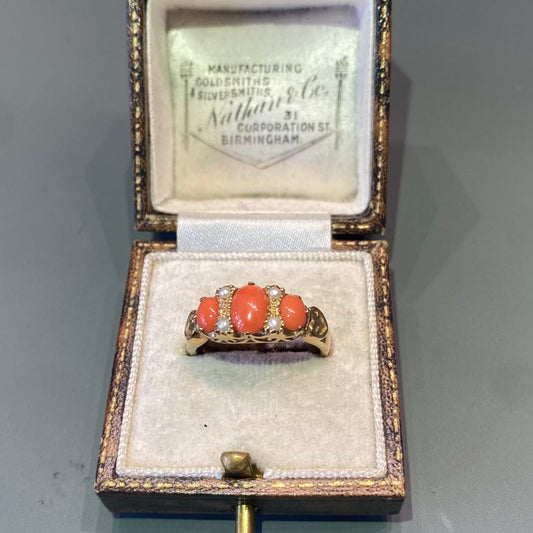 Coral and Seed Pearl Ring