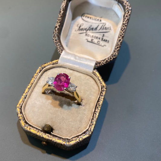 Ruby and Diamond Three Stone Ring
