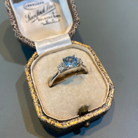 Aquamarine and Diamond Three Stone Ring