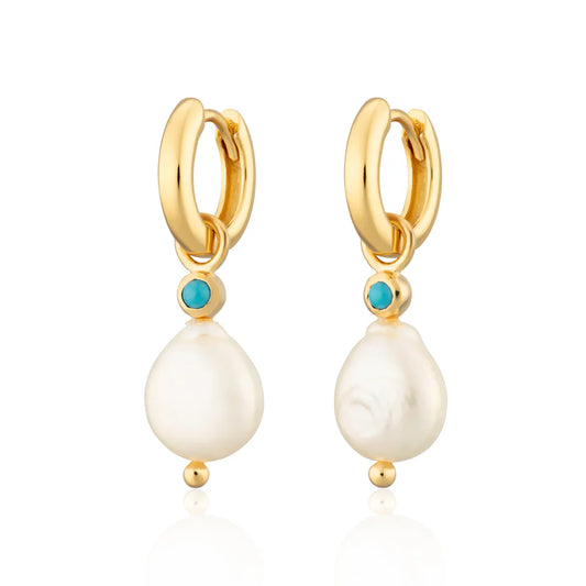Pearl and Turquoise Charm Hoops