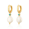 Pearl and Turquoise Charm Hoops