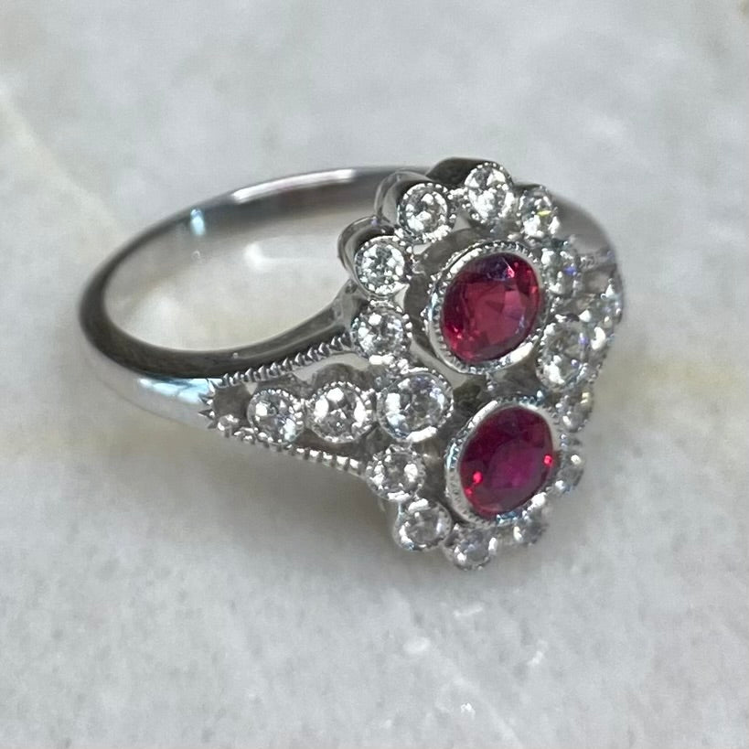 Victoria Style Double Floral Cluster Ring