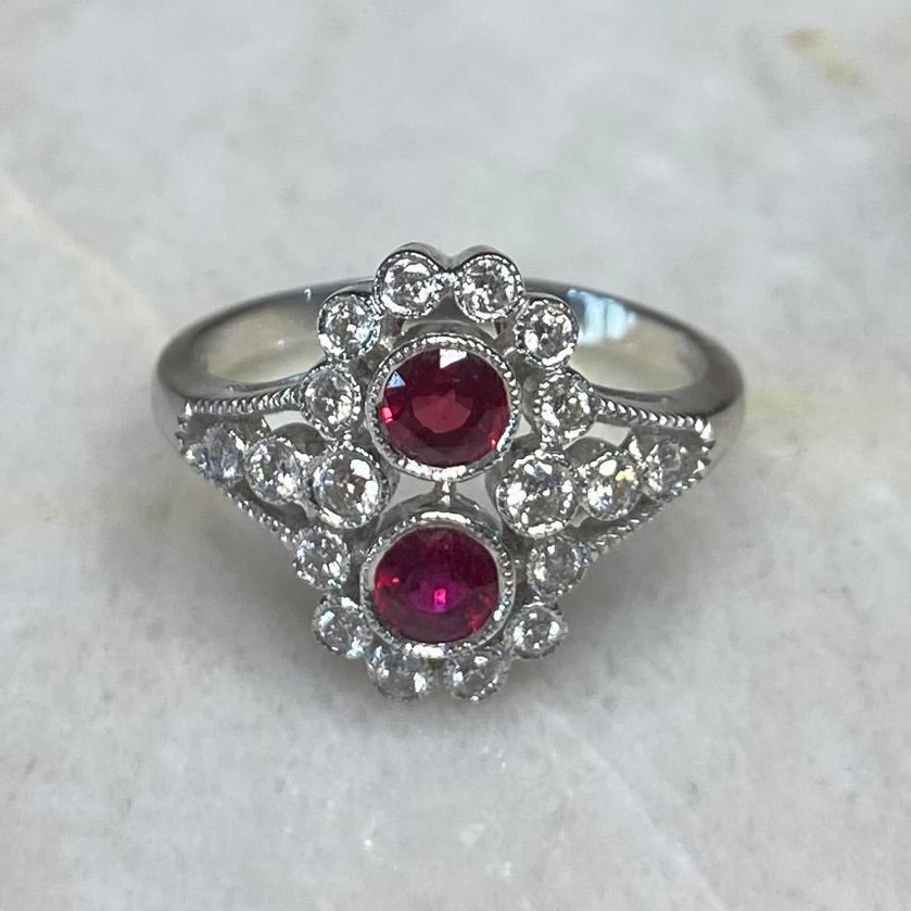 Victoria Style Double Floral Cluster Ring