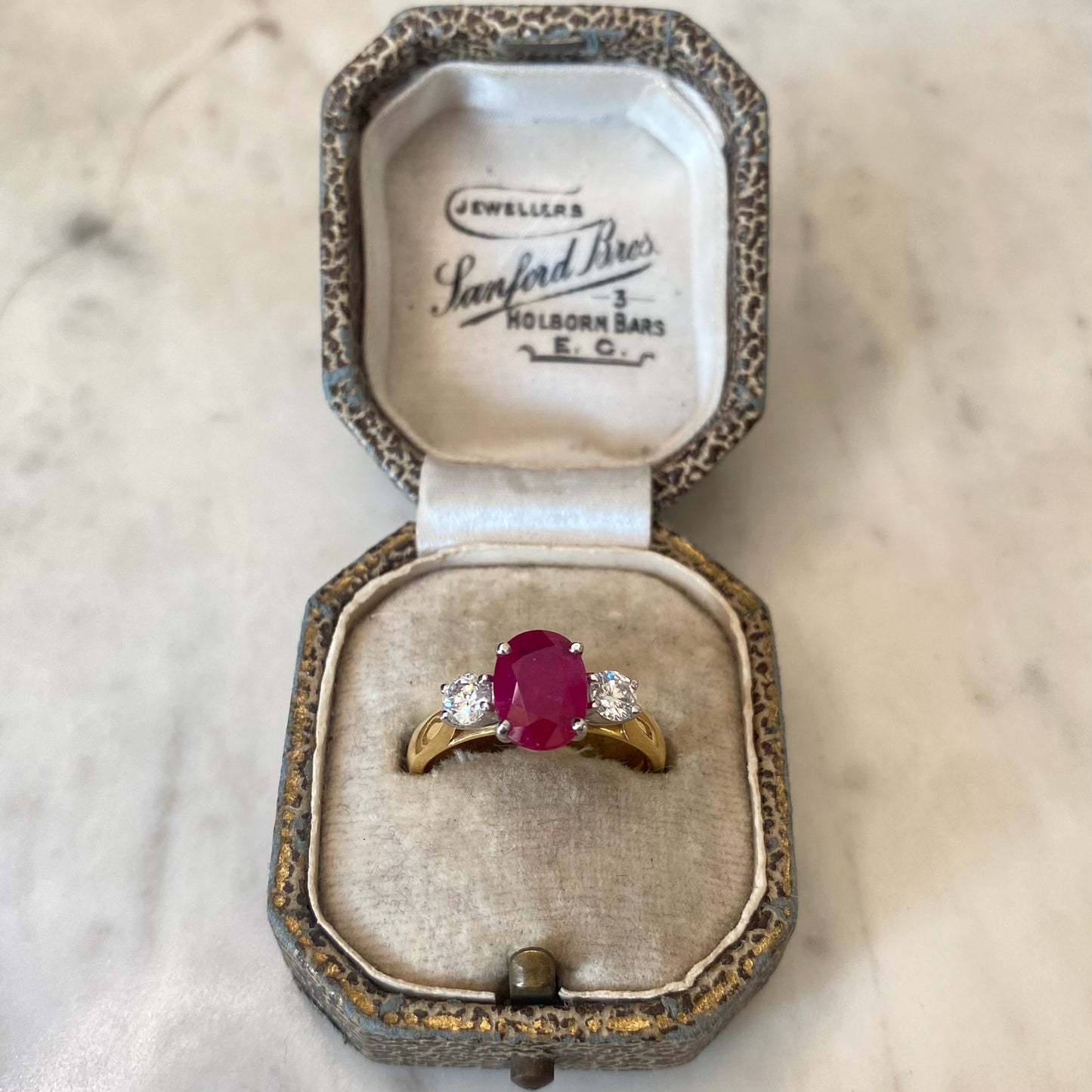 Ruby and Diamond Three Stone Ring