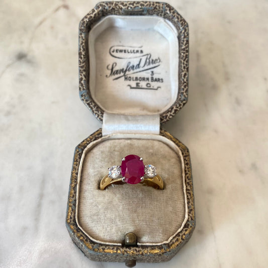 Ruby and Diamond Three Stone Ring