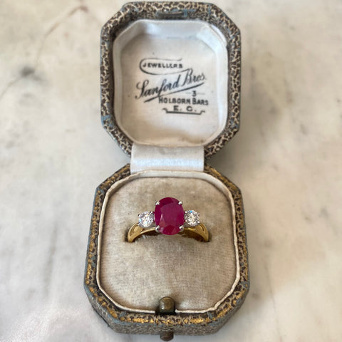 Ruby and Diamond Three Stone Ring