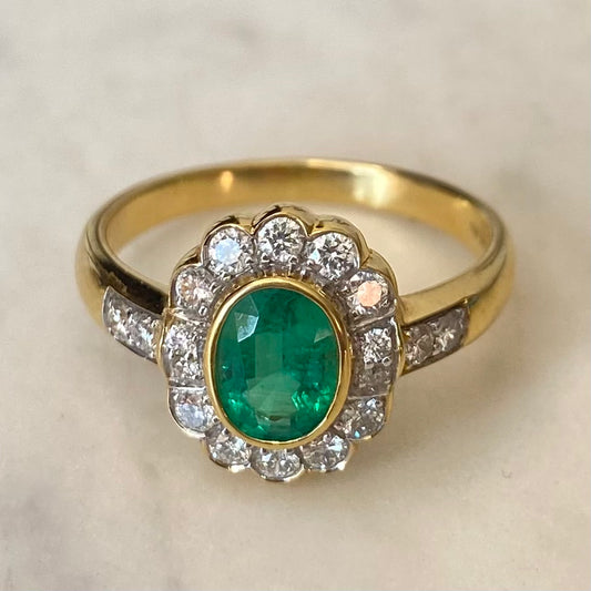 Emerald and Diamond Cluster Ring