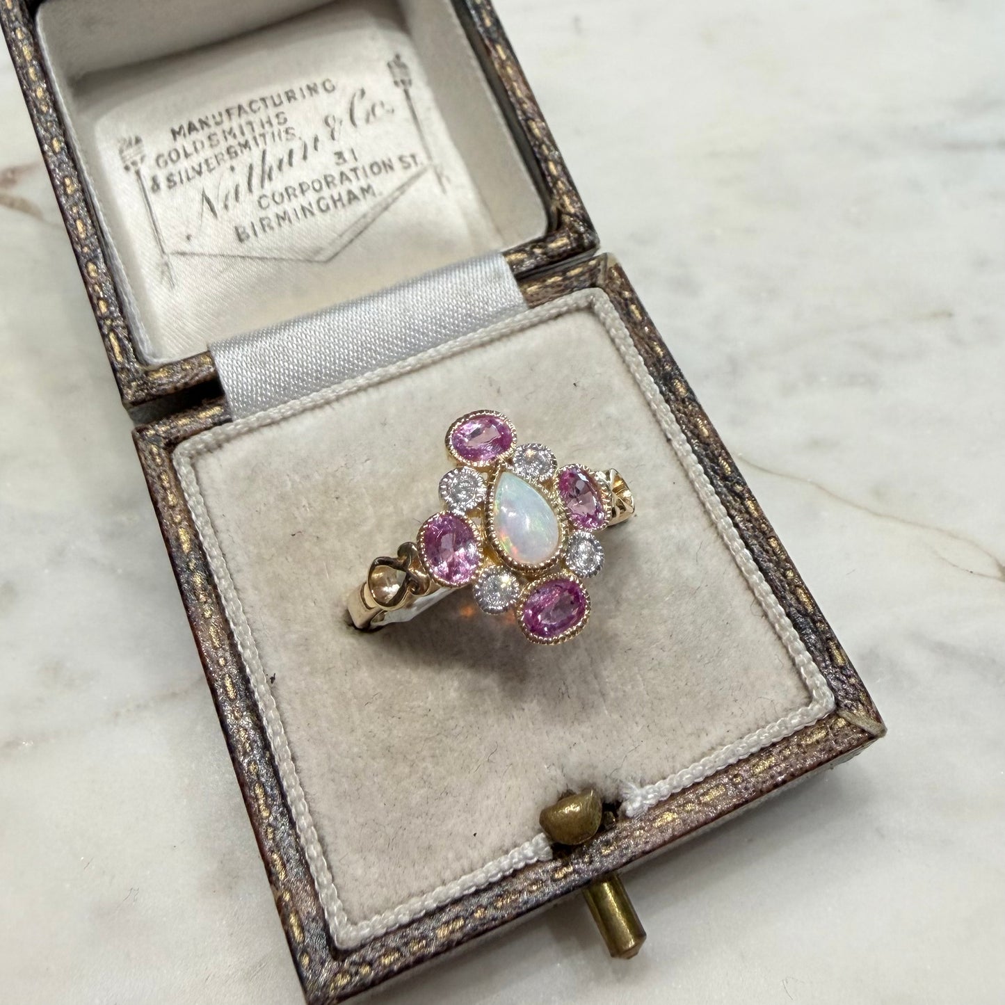 Opal and Pink Sapphire Ring