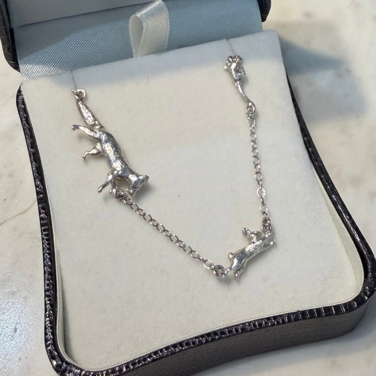 Fox Chasing Hare Chasing Mouse Silver Bracelet