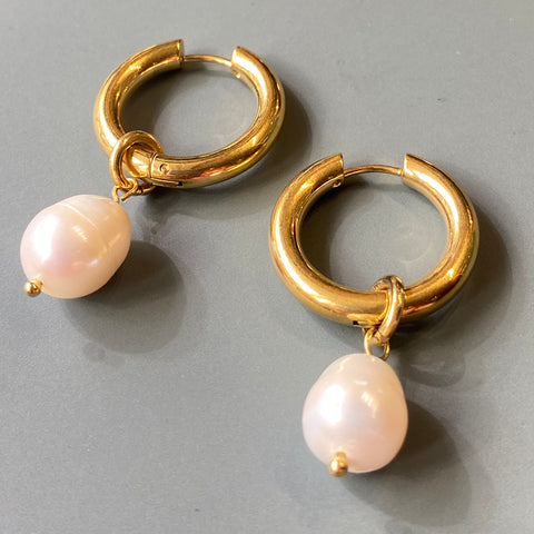 Pearl Drop Hoops