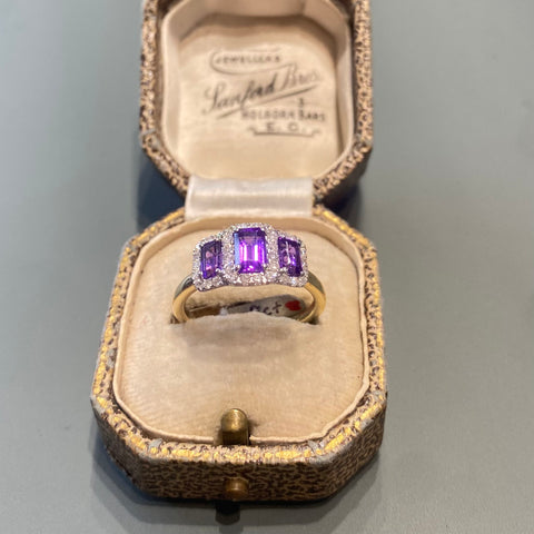 Amethyst and Diamond Three Stone Ring