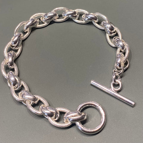 Silver Bracelet - Textured Oval Link