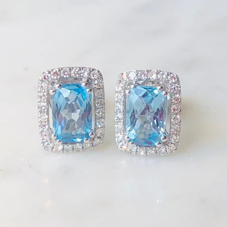 9ct Blue Topaz and Diamond Cluster Stud Earrings