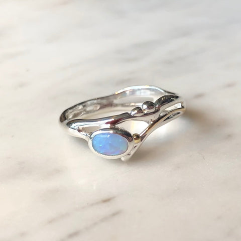 Oval Blue Opal Silver Ring