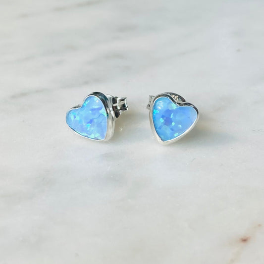 Opal Heart Stud Earrings