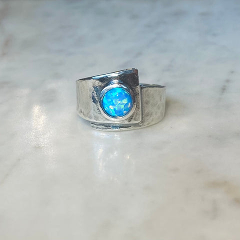 Silver Crossover Wrap Opal Ring
