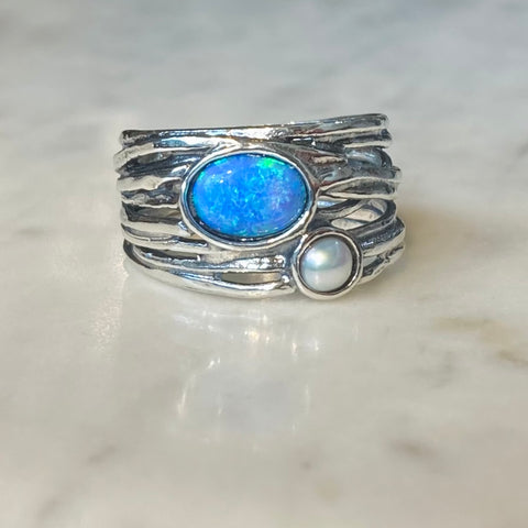 Silver Blue Opal Wired Ring
