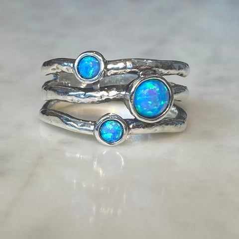 Sterling Silver Wired Three Stone Opal Ring