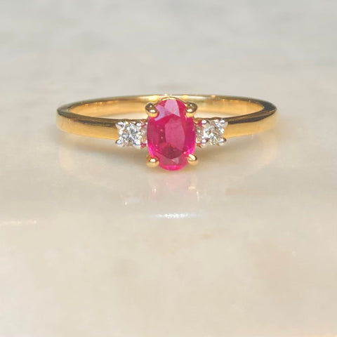 Delicate Ruby And Diamond Three Stone Ring