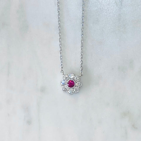 Diamond And Ruby Flower Necklace